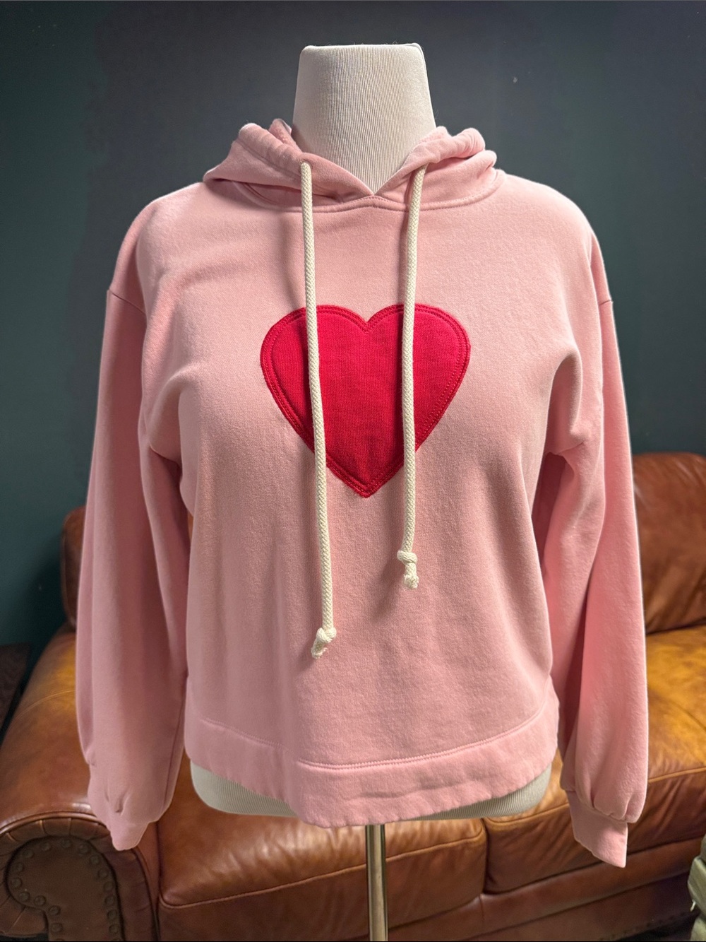 LOFT Pink Hoodie with Red Heart Patch